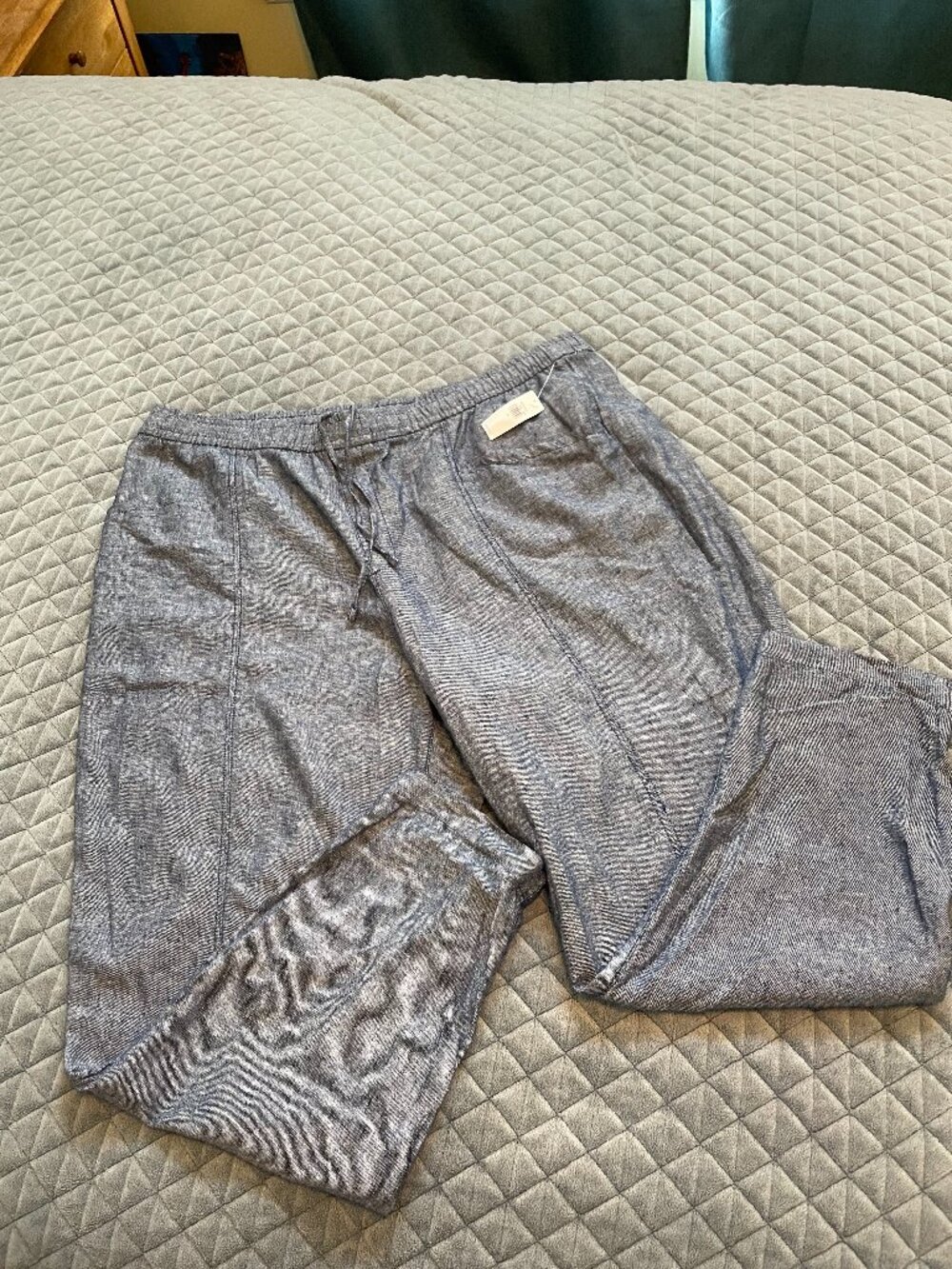 GAP Denim Cotton Chambray Pants Womens XL Drawstring Waist pull on nwt 27"